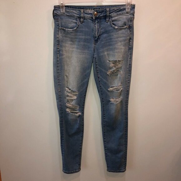 American Eagle Womens Size 6 Regular Light Wash Distressed Jegging Skinny Jeans - Picture 3 of 12